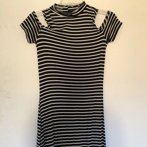 Black and White Striped Cold Shoulder Dress- small